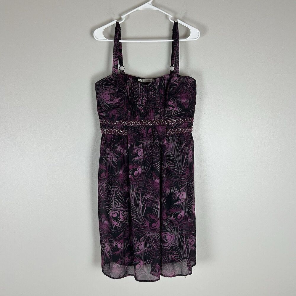 2XL Dress Mini Beaded Peacock Party Chiffon Sleeveless Cocktail Women’s Purple